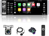 Carplay Andorid Auto Autoradio 1 Din Bluetooth 5.1 Pouces IPS Écran Tactile Lecteur MP5 de Voiture avec Assistant Vocal Entrée Microphone FM Radio+ 3 Entrées USB SD/TF+ Caméra de Recul(Q800)