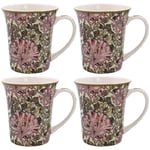 Morris Honeysuckle 4-Set Fine China Mugs Floral Pink Coffee Drinking Cup 275ml