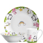 Leonardo Bambini 023151 Vaisselle pour enfant 3 pièces en porcelaine de qualité supérieure passe au lave-vaisselle, passe au micro-ondes, robuste, avec motifs animaux panda, licorne, flamant rose