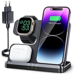 JARGOU Chargeur Induction 3 en 1 pour iPhone 15 14 13 12 11 Pro Max/XR/8/Samsung, Station de Charge pour Apple Watch 9/Ultra 2/SE/8/7/6/5/4, Base Chargeur pour AirPods Pro/3/2 (Noir)