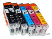 5 Multicolour Ink Cartridges replaces Canon CLI-551C, CLI-551BK, CLI-551M +Chip