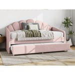 Vente-unique Lit gigogne coquillage 2 x 90 x 190 cm - Velours - Rose - ELUSIA