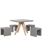 Ensemble de Repas de Jardin pour 4 Personnes Table Carrée et Tabourets Effet Bé