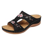 Ortopediska sandaler för kvinnor broderade blommiga flipflops skor våren bekväma tofflor Black 39