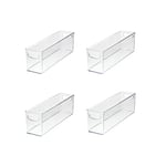 iDesign 4-Piece Recycled Plastic Pantry and Kitchen Storage, Freezer and Fridge Organiser Bins with Easy Grip Handles, 4 Pack, Clear