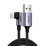 Ugreen USB-A till Lightning vinklad MFI-kabel, 2,4A, 1m - svart