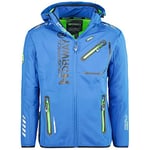 Geographical Norway ROYAUTE MEN - Veste Softshell Homme Impermeable - Manteau À Capuche Outdoor - Blouson Coupe Vent Tactique Resistant Hiver - Activites En Exterieur (Bleu royal/Vert S)