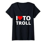 Womens I Love To Troll, With A Red Heart V-Neck T-Shirt