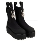 DOLCE & GABBANA DG Silver Logo Pendant Neoprene Plateau Boots Shoes Black 12794