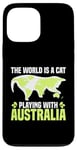 Coque pour iPhone 13 Pro Max Le monde est un chat qui joue avec l'Australie World Map Traveler