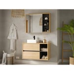 Vente-unique Meuble de salle de bain suspendu avec vasque carrée et armoire de toilette - coloris naturel - 100 cm - PURNAL