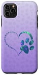 Coque pour iPhone 11 Pro Max Bleu sarcelle/violet/motif patte de chien avec empreintes de pattes