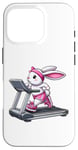 Coque pour iPhone 16 Pro Lapin de Pâques sur tapis roulant Gym Fitness Entraînement