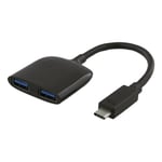 Deltaco USB-C 3.1 Hub til 2x USB-A porte - Sort