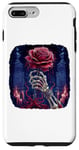 Coque pour iPhone 7 Plus/8 Plus Rétro Squelette Main Gothique Rose Rouge Fleur Halloween Design