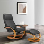 Yozhiqu - Fauteuil inclinable de massage rembourré en pu avec repose-pieds ottoman, masseur à 5 points, base en bois courbé pour salon et chambre à