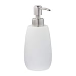 Relaxdays Porte-Savon Liquide, 300 ML, Rechargeable, Salle de Bain, Distributeur shampoing, Pompe en INOX, Rond, Blanc, 1 unité