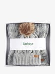 Barbour Cable Knit Hat & Scarf Set, Grey