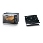 SEVERIN Mini-Four à chaleur tournante 42 L avec pierre à pizza et tournebroche, Four posable 1 800 W & Plaque à induction 2 000 W, Plaque de cuisine simple pour une cuisson rapide des aliments