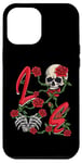 Coque pour iPhone 12 Pro Max Love Rose Squelette Fleurs Os Cœurs Saint-Valentin