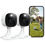 AOQEE 2k Camera Surveillance WiFi Exterieur/Interieur - Caméras de Surveillance Étanche IP65, Détection Humaine AI, Vision Nocturne Couleur, Sirène, Compatible avec Alexa (Lot de 2) C1