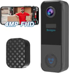 4Mp Fhd Sonnette Sans Fil Avec Camera,Sonnette Sans Fil Exterieur Etanche,Batteries 10000Mah,Detection Humaine Ai,Appel Video,Audio Bidirectionnel,Vision Nocturne,Ip67,Support Sd/Cloud