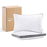 Luxe Linen Pillows Queen Size Set of 2, Shredded Memory Foam Pillows, 20"x30"Cooling Tencel Circular Knit Pillow, Adjustable Bed Pillow for Side, Back, Stomach Sleepers