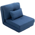 HOMCOM Fauteuil Convertible 1 Place Fauteuil Paresseux Fauteuil lit chauffeuse 1 Place - Coussin Inclus, Dossier réglable - Fauteuil de Sol pour invités, Salon, Charge 90 kg, Tissu Lin Bleu foncé