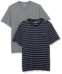 Amazon Essentials Men's T-Shirt Regular-Fit Short-Sleeve Crewneck Pocket, Pack of 2, Grey Heather/Navy Stripes, XS