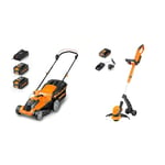 LawnMaster CLMF2437G Tondeuse à Gazon sans Fil 24V Max 2x4.0Ah Batterie, 37cm & CLGT2425S Coupe-Bordures sans Fil 24V, Coupe-Bordures sur Batterie 25cm