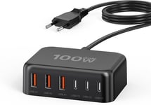 Chargeur Rapide Usb C 100 W 6 Ports Chargeur Multiple Avec Station De Charge D'alimentation Usb C Et Usb A Pour Iphone 15 14 13 12 11 Pro Xs Xr Samsung Galaxy S24 S23 S22 S21 Ipad - Noir