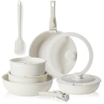 Sweetcrispy Lot de 12 casseroles et poêles avec poignées amovibles, poêle 20/26 cm, casserole 18/20 cm, poêle 26 cm, revêtement antiadhésif, casserole empilable à induction, passe au four