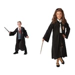 Rubie's Official Harry Potter Gryffindor Deluxe Robe Costume & Official Harry Potter Hermione Granger Gryffindor Costume Set, with Robe, Wig and Wand, One Size Approx Age 4-8 Years, Black