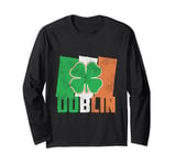 Shamrock Clover On Vintage Irish Flag Dublin Ireland Pride Long Sleeve T-Shirt