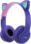 Casque Bluetooth sans fil avec oreilles de chat avec lumière LED, casque stéréo pliable pour tablette/école/smartphone