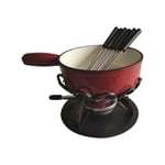 TABLE & COOK - Fondue diam. 24 cm rouge uni réchaud fer forgé 6 fourchett