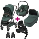 Maxi Cosi Pack poussette trio Oxford + nacelle Oria coque Pebble 360 Essential Green base familyfix pro