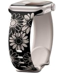 Maledan Floral Engraved Strap Compatible with Apple Watch Straps 41mm 40mm 38mm 42mm for Women, Two-Tone Flower Silicone Sport Band for iWatch Strap SE Series 10 9 8 7 6 5 4 3 2 1, Black/Starlight