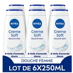 NIVEA Creme Soft Douche soin (lot de 6 x 250 ml), Gel douche à la formule enrichie en Vitamines C & E et huiles précieuses, Gel pour le corps au pH neutre pour la peau