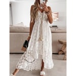 Dam Swing Dress Maxi lång Klänning Vit Beige Ärmlöst print White L