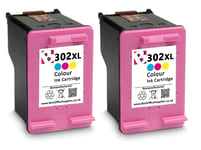 2 x 302XL Colour  Refilled Ink Cartridges For HP Officejet 3833 Printers