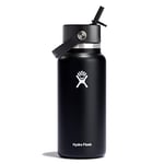 HYDRO FLASK - Water Bottle 946 ml (32 oz) - Vacuum Insulated Stainless Steel Water Bottle with Flex Straw Cap - BPA-Free - Wide Mouth - Black