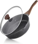 Nonstick Deep Frying Pan Skillet 26Cm Saute Lid Cool Handle Stone Cook Inductio