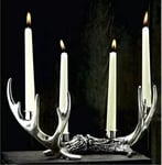 Christmas Taper Candle Holder Stag Antler Silver Ornament Deer Table Decor Home