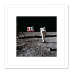 Space NASA Apollo 11 Aldrin Salutes US Flag Moon Photo 8X8 Inch Square Wooden Framed Wall Art Print Picture with Mount