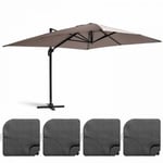 Parasol déporté 3x4m et 4 dalles à remplir aluminium taupe  Oviala