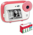 Agfa Photo Pack Realikids Instant Cam + 3 Rouleaux Papier Thermique Atp3Wh Supplémentaires - Appareil Photo Instantané Enfant, Ecran Lcd 2,4', Batterie Lithium, Miroir Selfie Et Filtre Photo - Rose