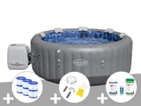 Kit spa gonflable Bestway Lay-Z-Spa Santorini rond HydroJet Pro 5/7 places + 6 filtres + Kit traitement brome + Kit de nettoyage