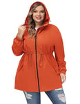 Hanna Nikole Veste de pluie pour femme - Grande taille - Légèrement imperméable - Avec capuche - Coupe-vent - Sport - Veste d'extérieur, Rouge orange, 50 grande taille