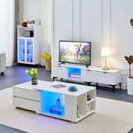 Clipop - Table Basse Extensible Blanche avec lumières led, pour canapé d'appoint de Salon